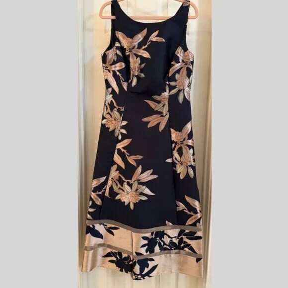 Adrianna Papell Navy & Pink Textured Print A-Line Dress Size 10 Sleeveless - Picture 3 of 8